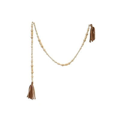Hello Honey® 6ft. Paulownia Wood Beads with Fabric Tassels Garland