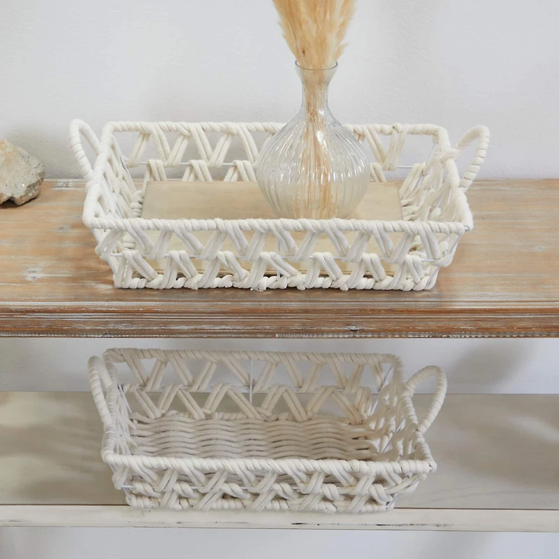 The Novogratz White Cotton Handmade Woven Storage Basket with Handles Set of 2 19", 18"