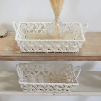 The Novogratz White Cotton Handmade Woven Storage Basket with Handles Set of 2 19", 18"