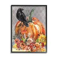 Stupell Industries Autumn Crow Pumpkin Botanicals Framed Giclee Art