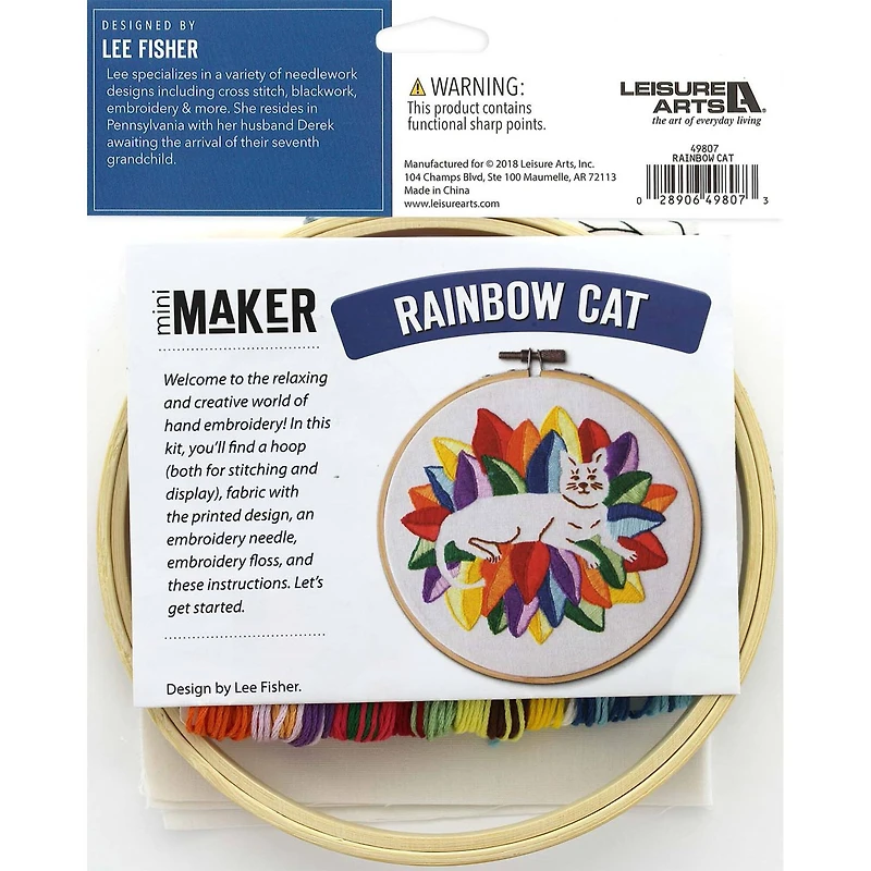 Leisure Arts® 6" Rainbow Cat Embroidery Kit