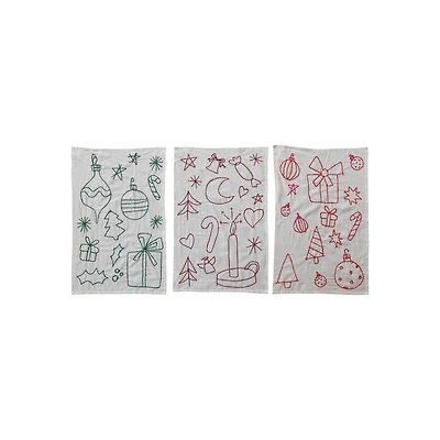 Hello Honey® Embroidered Holiday Icon Woven Cotton & Linen Tea Towel Set