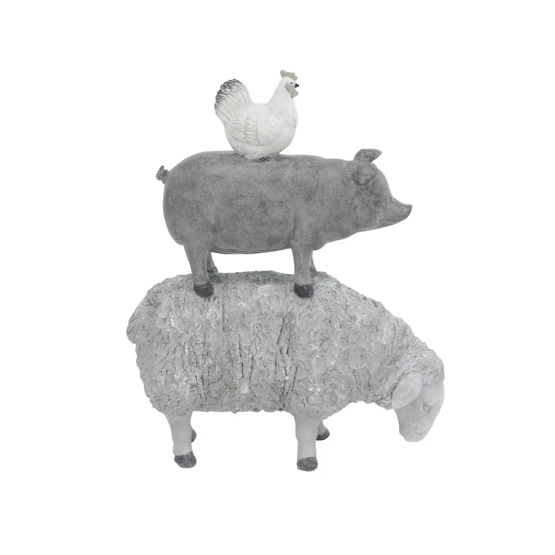 Grey Polystone Sculpture, Stacking Animals 12" x 9" x 4"