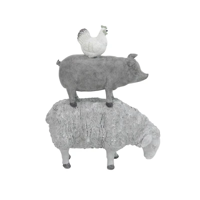 Grey Polystone Sculpture, Stacking Animals 12" x 9" x 4"