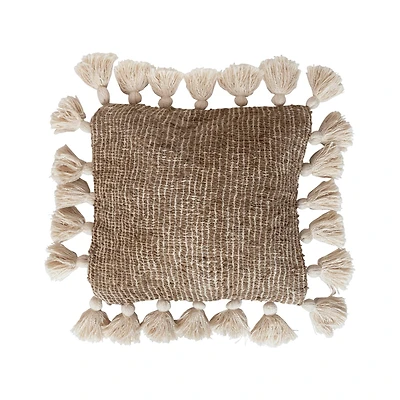 Hello Honey® Natural & Cream Woven Cotton & Jute Pillow with Tassels