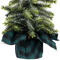 9" Unlit Iced Downswept Pine Artificial Christmas Tree Set
