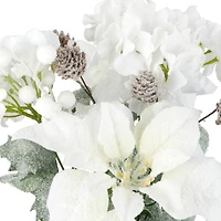 19" Snowy White Poinsettia & Hydrangea Mix Deluxe Bush by Ashland®