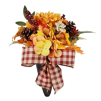 Orange & Yellow Fall Floral Remembrance Cone with Plaid Ribbon by Ashland