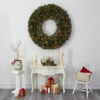 5ft. Pre-Lit Flocked Pine & Pinecone Artificial Christmas Wreath