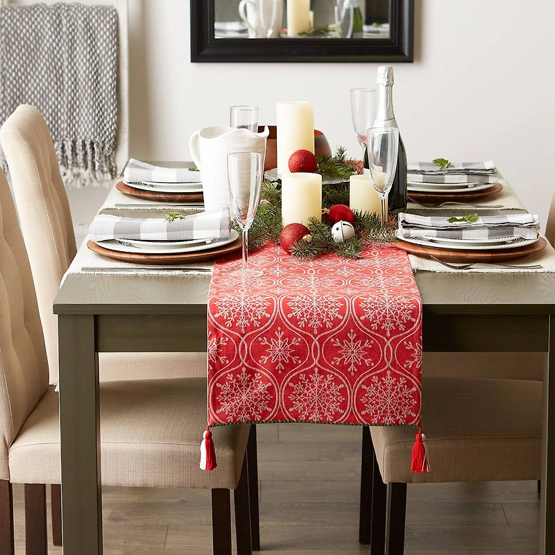 DII® 108'' Joyful Snowflakes Jacquard Reversible Table Runner