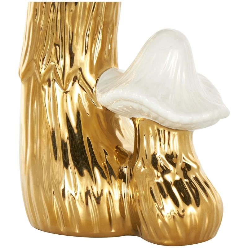 10.5" Ceramic Mushroom Sculpture with White Tops and Textured Grooves