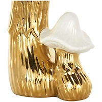 10.5" Ceramic Mushroom Sculpture with White Tops and Textured Grooves