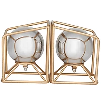 6" Silver Stainless Steel Orb Geometric Bookends with Gold Base Set