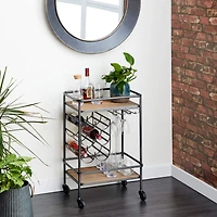 2-Tier Brown Chinese Fir and Metal Industrial Bar Cart