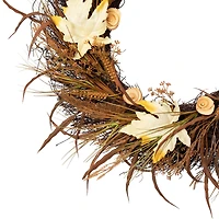 24" Unlit Autumn Harvest Artificial Cattail & Wheat Thanksgiving Wreath