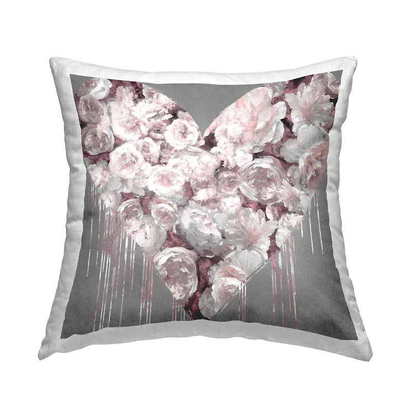 Stupell Industries Romantic Pink Roses Urban Drip Heart Shape Throw Pillow, 18" x 18"