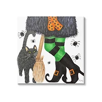 Stupell Industries Witch Broom Halloween Black Cat Canvas Wall Art