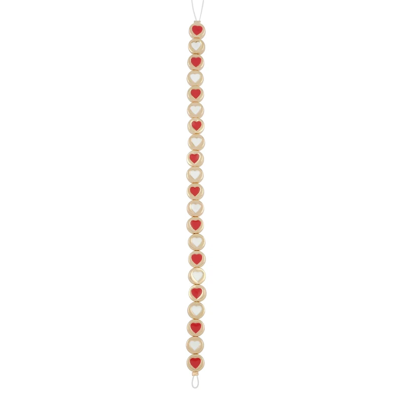 Red & White Enamel Metal Round Heart Beads, 8mm by Bead Landing™