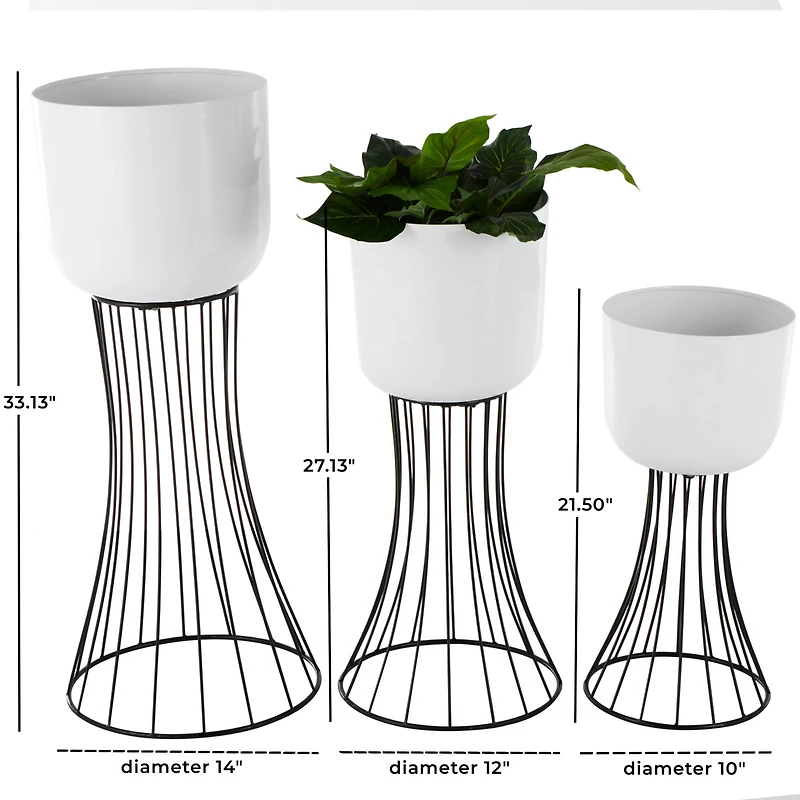 White Metal Planter with Black Hourglass Stands Set