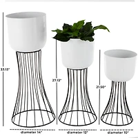 White Metal Planter with Black Hourglass Stands Set