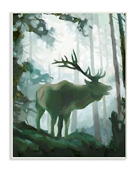 Stupell Industries Elk Wilderness Silhouette Deep Green Forest Animal Wall Plaque