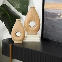 Brown Wood Teardrop Vase with Cutout Center Set