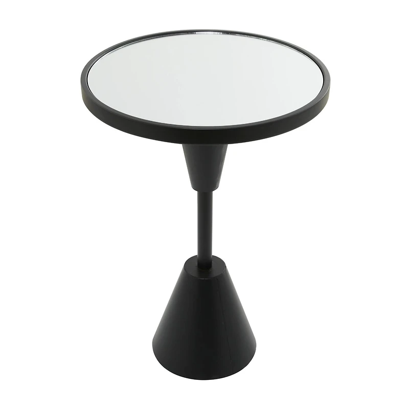 Black Metal Pedestal Base Accent Table with Mirrored Glass Top 16" x 16" x 24"