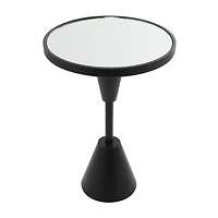 Black Metal Pedestal Base Accent Table with Mirrored Glass Top 16" x 16" x 24"