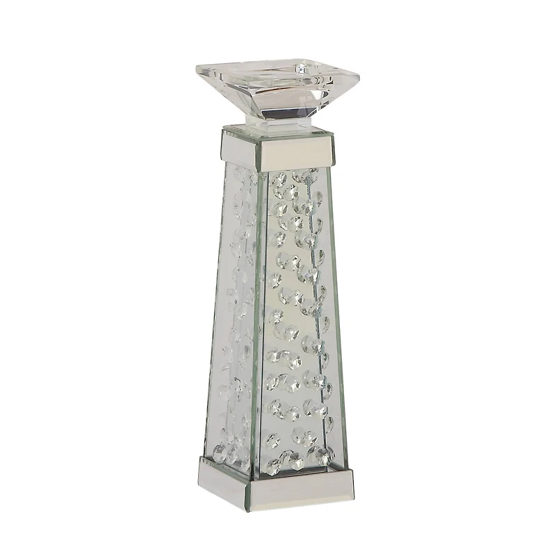 14'' Silver Glass Glam Candlestick Holder