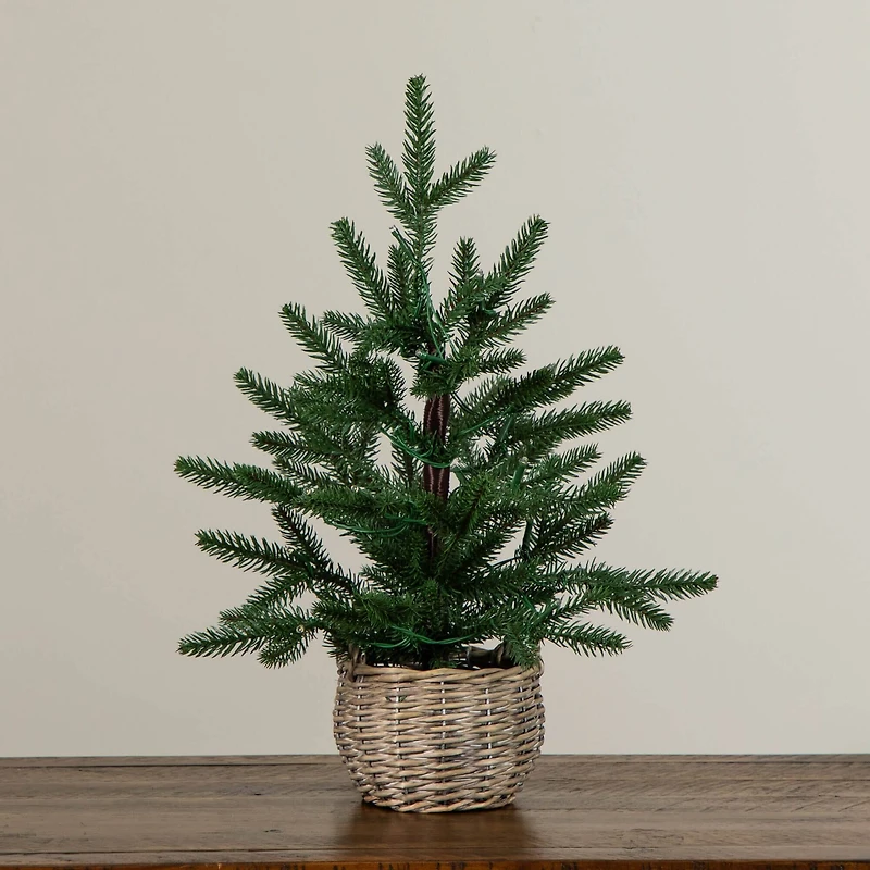 1.5ft. Pre-Lit Artificial Mini Christmas Tree in Basket with 20 Warm White LED Lights