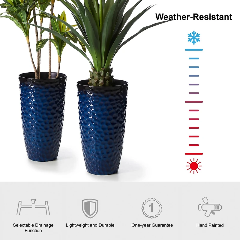 Glitzhome® 23.75" Eco-Friendly Honeycomb Textured Cobalt Blue Tall Plastic Planters, 2ct.