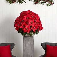 24" Large Poinsettia Artificial Plant in Stone Planter