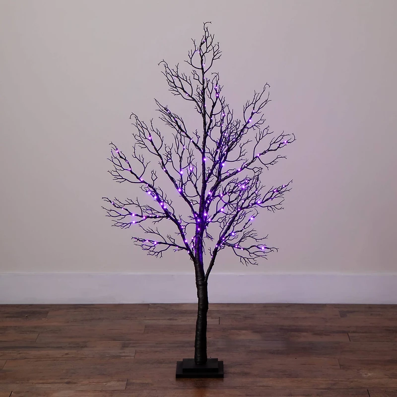 4ft. Pre-Lit Halloween Minimalist Twig Artificial Fall Tree with 160 Orange & Purple LED Lights