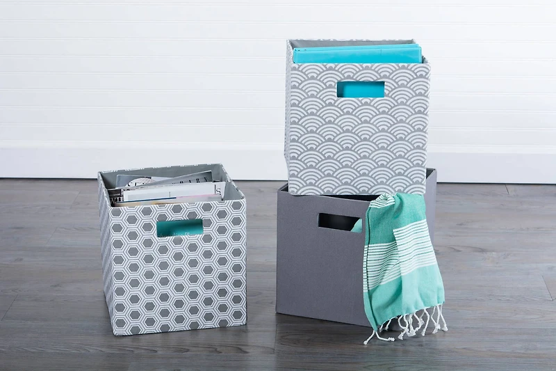 DII® 11" Gray Waves Cube Storage Bin