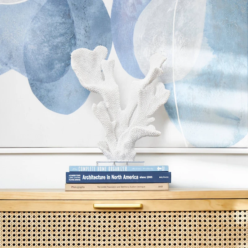 16" White Polystone Tall Textured Coral Sculpture with Clear Acrylic Base