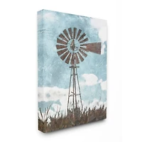 Stupell Industries Farm Windmill Blue Brown Painting Canvas Wall Art