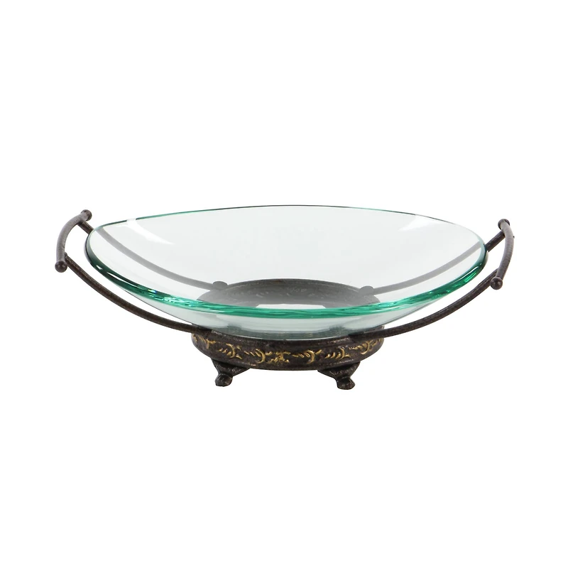 Gold Glass and Metal Traditional Serving Bowl, 5" x 17" x 11"