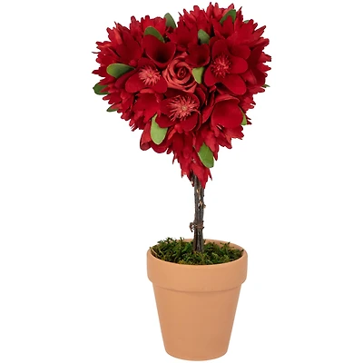 14" Red Wooden Mixed Floral Valentine's Day Artificial Potted Topiary