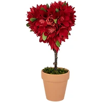 14" Red Wooden Mixed Floral Valentine's Day Artificial Potted Topiary