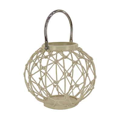 Bleached Sand Round Rope Weave Candle Lantern
