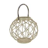 Bleached Sand Round Rope Weave Candle Lantern