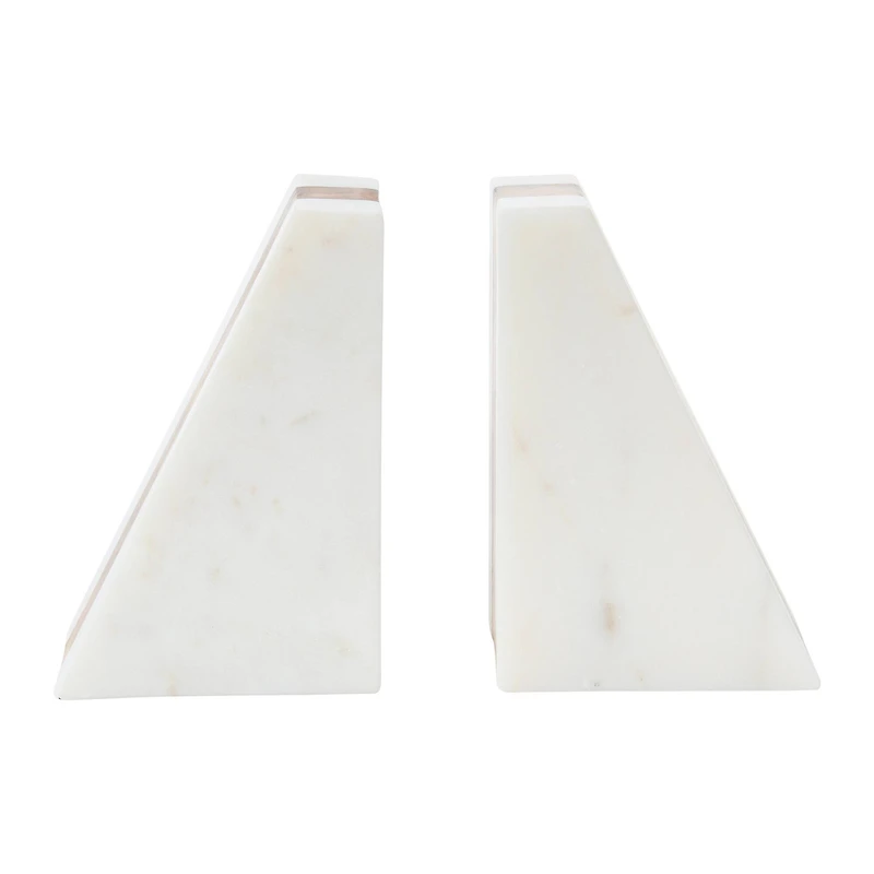 Hello Honey® 6" White Marble Geometric Bookends with Wood Inlay