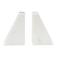 Hello Honey® 6" White Marble Geometric Bookends with Wood Inlay