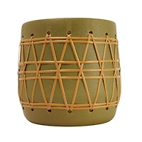Hello Honey® 10.5" Green Stoneware Planter with Woven Design