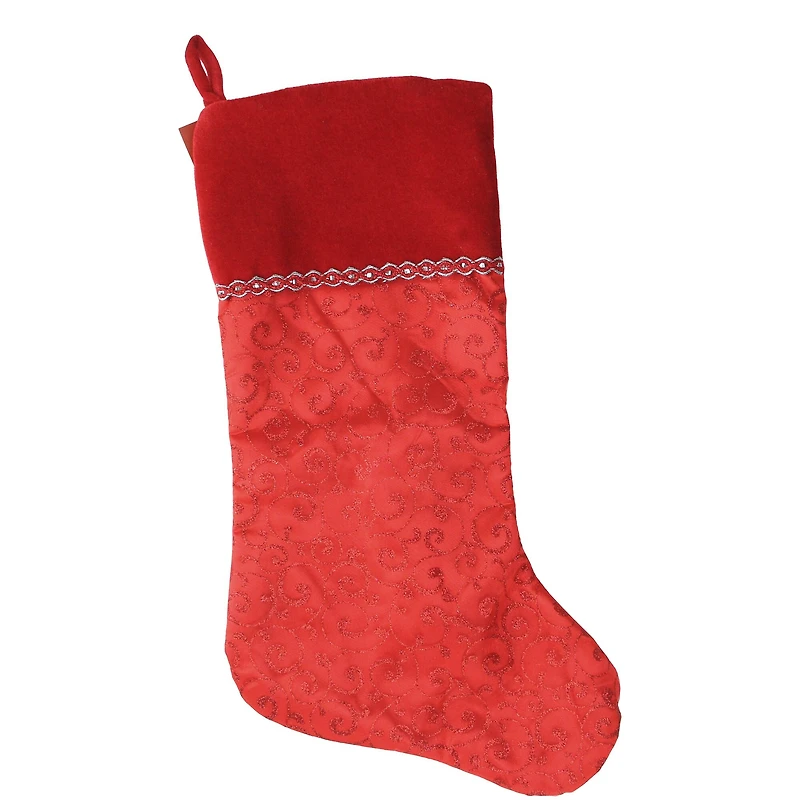 22" Glittering Swirl Design Christmas Stocking, Red