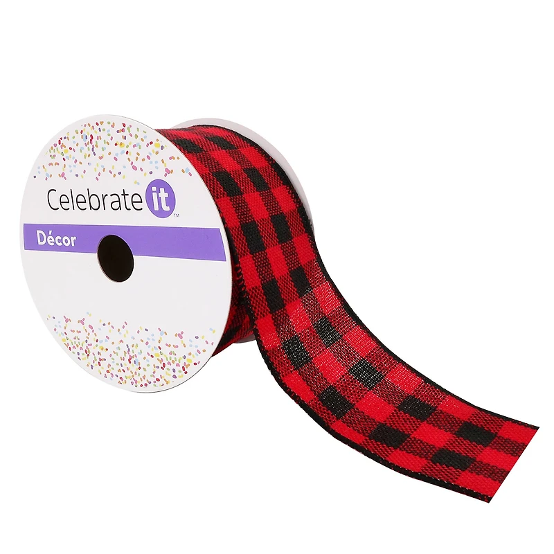12 Pack: 2.5" x 25ft. Buffalo Check Wired Ribbon by Celebrate It™