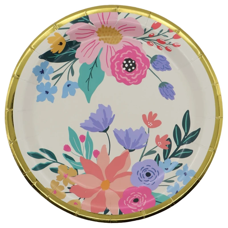 7" Flowers with Gold Trim Snack Plates, 8ct. by Celebrate It™