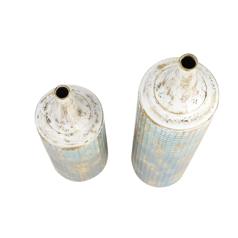 Set of 2 Turquoise Metal Rustic Vase, 25", 18"