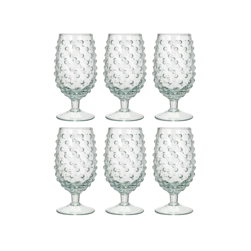 Hello Honey® 12oz. Clear Glass Hobnail Stemmed Drinking Glass Set, 6ct.