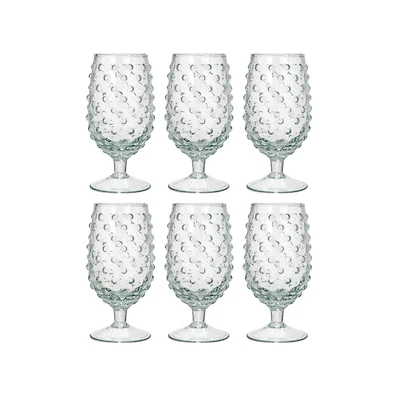 Hello Honey® 12oz. Clear Glass Hobnail Stemmed Drinking Glass Set, 6ct.